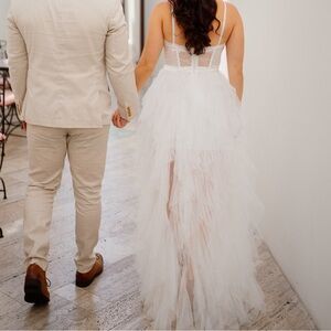 White tulle corset dress - engagement photos